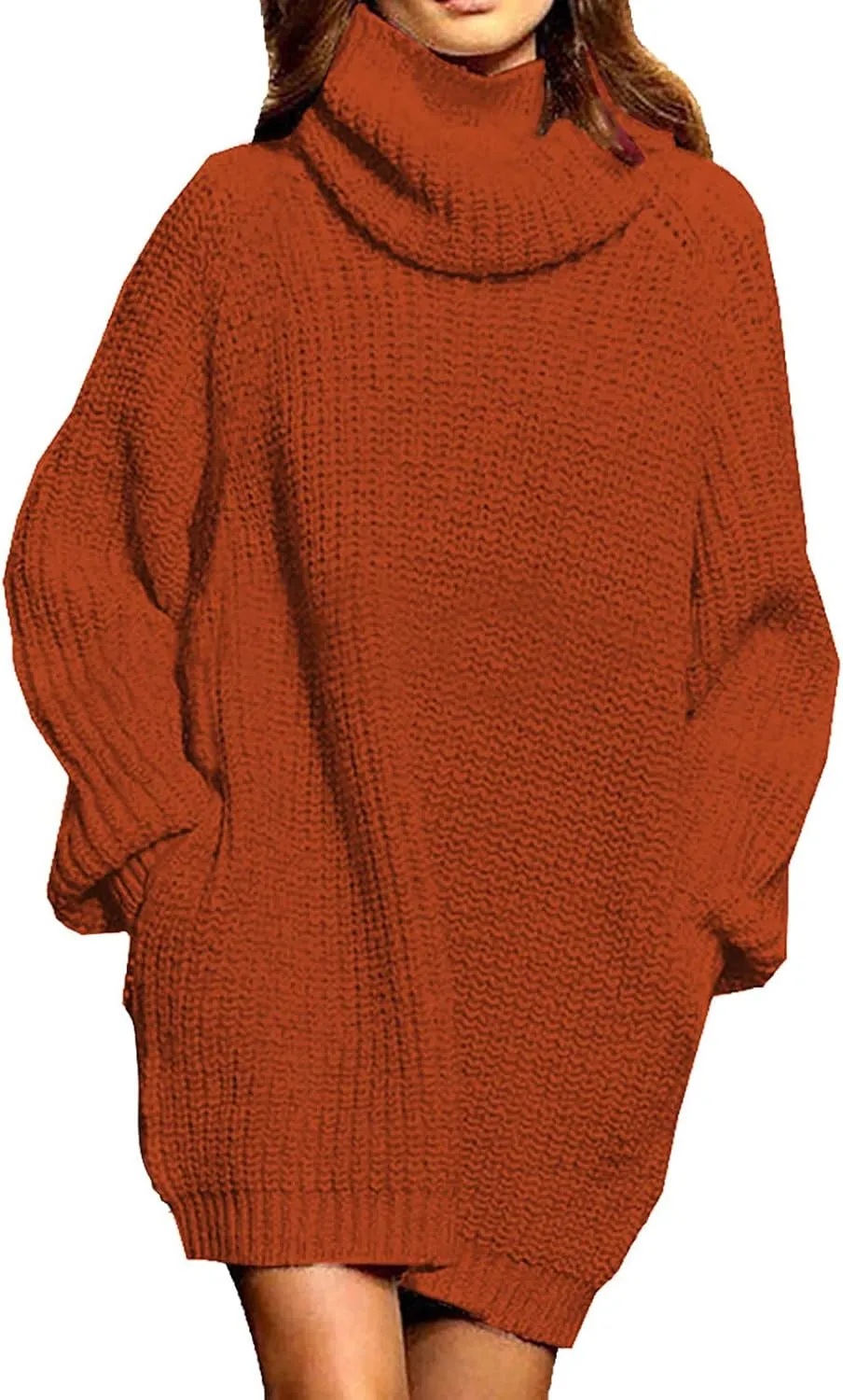 Pink Queen Women's Loose Turtleneck Oversize Long Pullover Sweater Dress