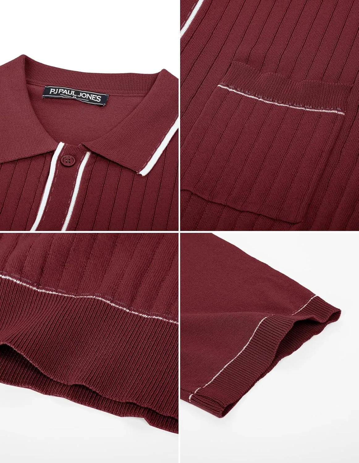 PJ PAUL JONES Mens Knit Shirts Vintage Retro Short Sleeve Button Down Vacation Polo Shirts
