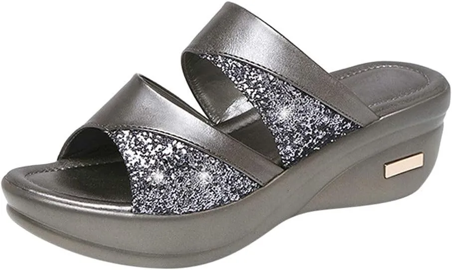 Platform Sandals for Women 2024 Fashion Shoes Women's Sandals Casual Toe Summer Platform Solid Ladies Wedge Women's
