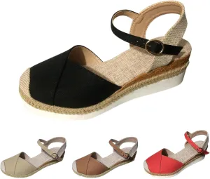 Platform Sandals for Women Summer Buckle Ankle Strap Closed Toe Espadrilles Wedge Sandals Casual Comfortable Beach Boho Sandal Orthopedic Outdoor Slipper Shoe