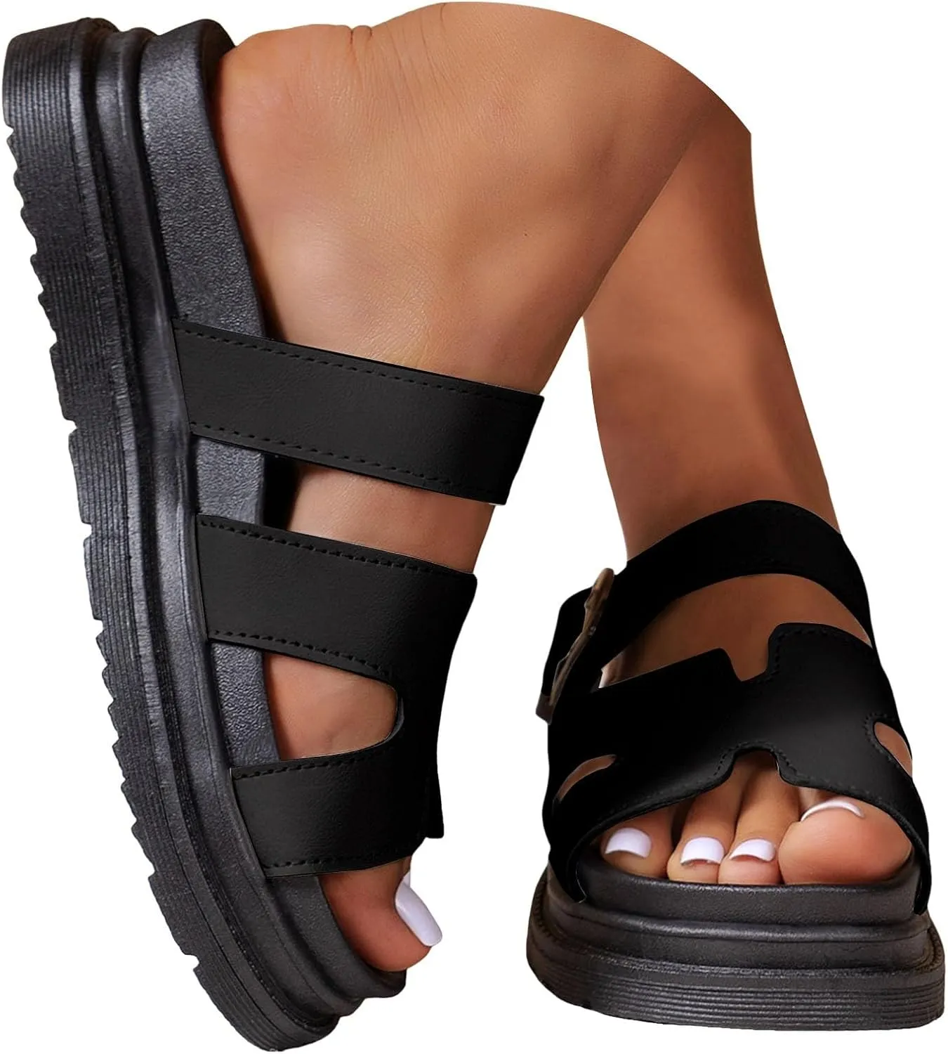 Platform Sandals Women Buckle Strap Open Toe Platform Wedge Sandals Comfort Soft Cushion Trendy Outdoor Women Sandals Dressy