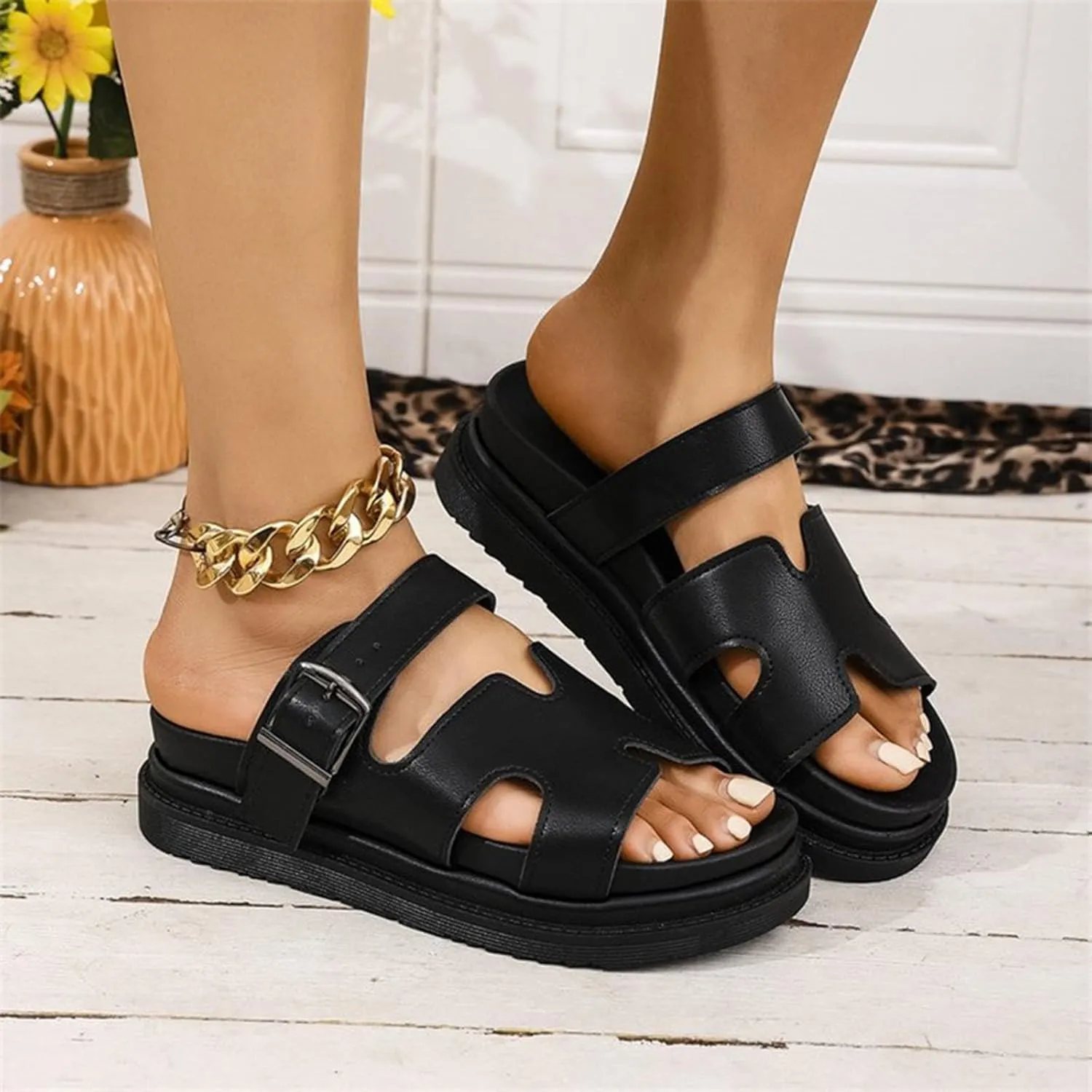 Platform Sandals Women Buckle Strap Open Toe Platform Wedge Sandals Comfort Soft Cushion Trendy Outdoor Women Sandals Dressy
