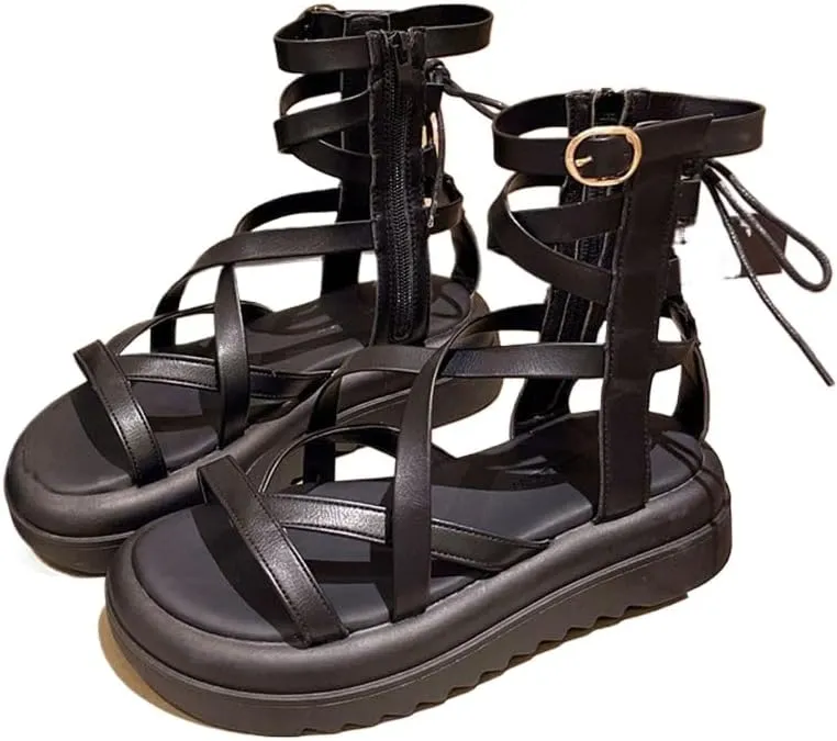 Platform sandals women's 2023 summer new cross-strap design hollow open-toed casual versatile high-top Roman shoes