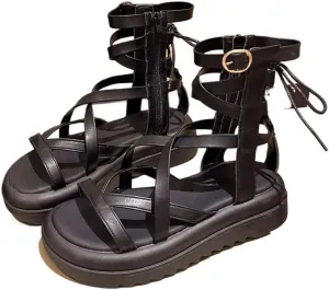 Platform sandals women's 2023 summer new cross-strap design hollow open-toed casual versatile high-top Roman shoes