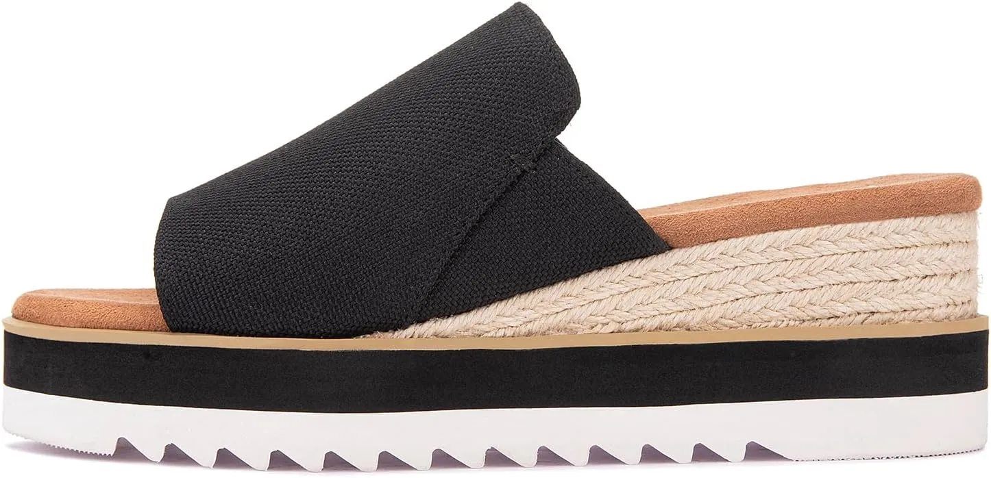 Platform Slip on Espadrille Sandals for Women Wedges Open Toe Slides Women's Bohemia Sandals Slip on Mules Sandal Summer Beach Slippers