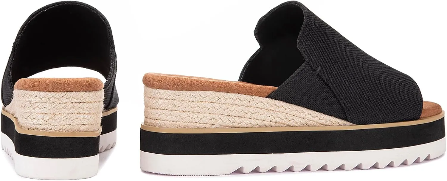 Platform Slip on Espadrille Sandals for Women Wedges Open Toe Slides Women's Bohemia Sandals Slip on Mules Sandal Summer Beach Slippers
