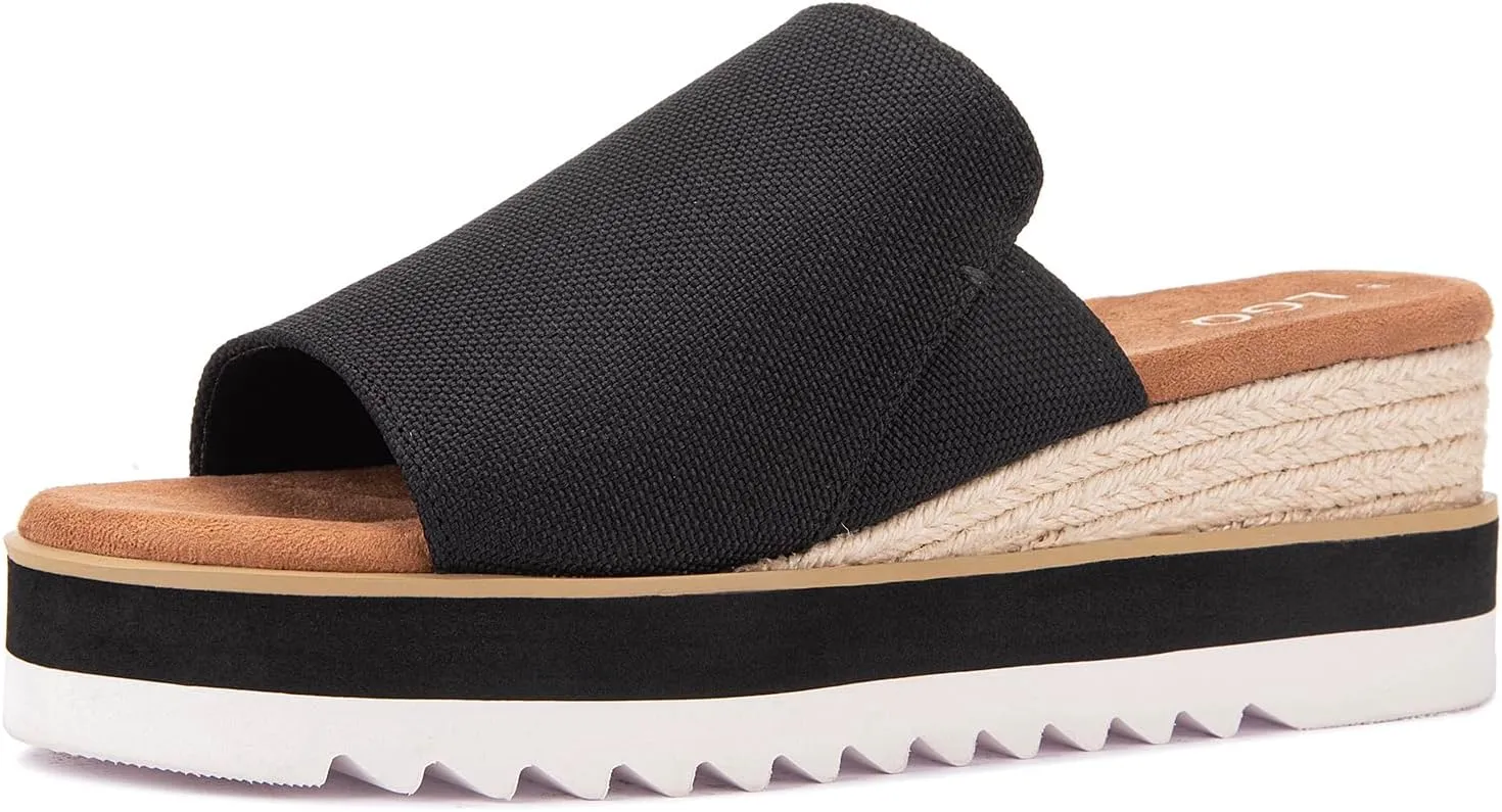 Platform Slip on Espadrille Sandals for Women Wedges Open Toe Slides Women's Bohemia Sandals Slip on Mules Sandal Summer Beach Slippers