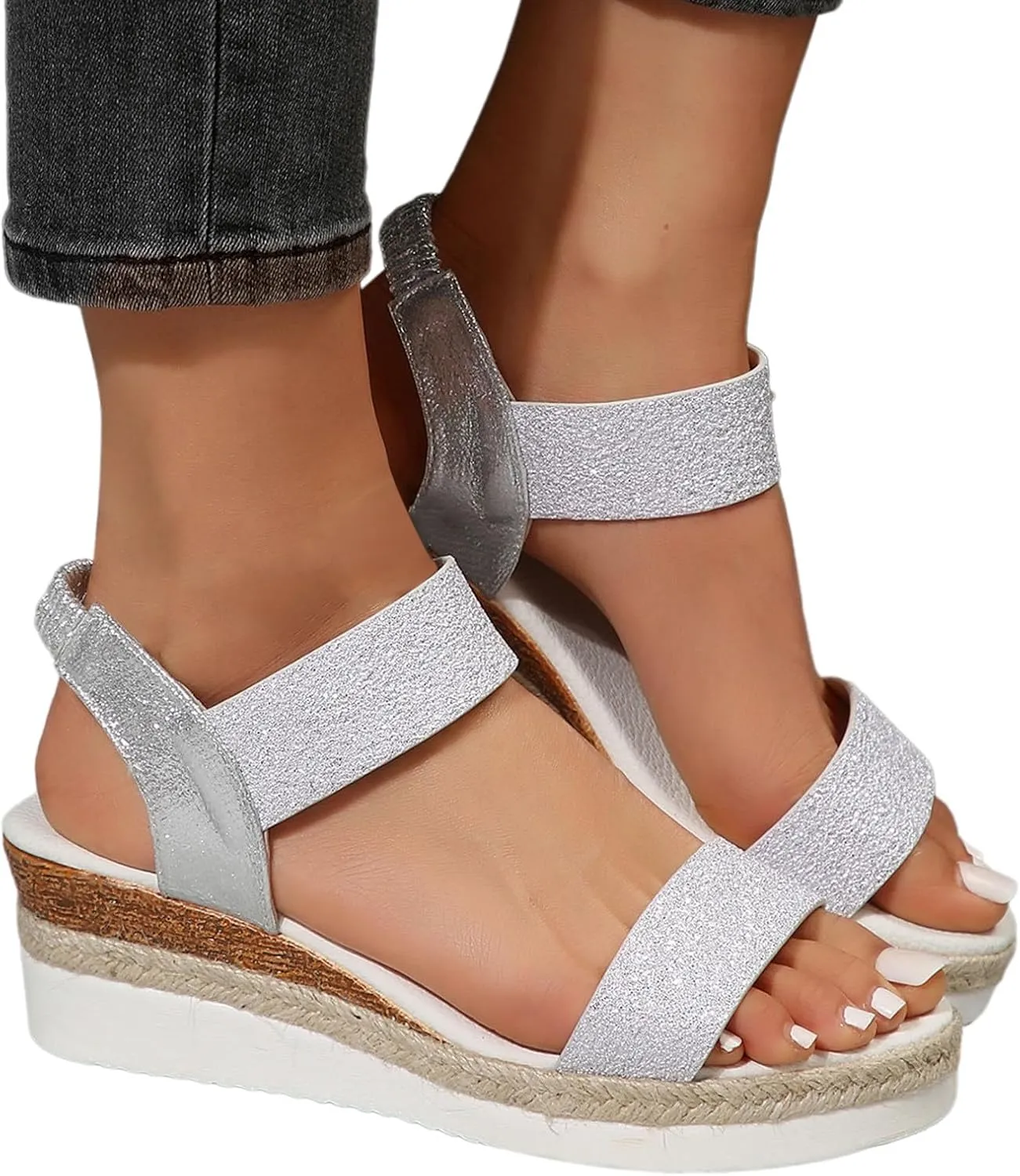 Platform Wedge Sandals for Women,Espadrille Sandals for Women Summer Dressy 2024 Open Toe Ankle Strap Wedge Low Heels Sandals Comfortable Anti Slip Beach Boho Orthopedic Sandals Casual Walking Shoes