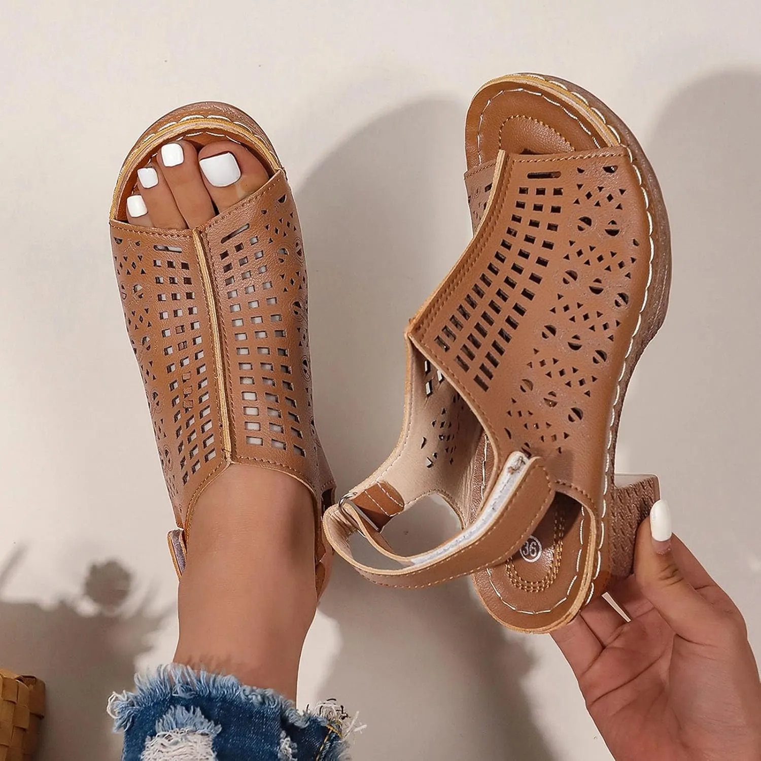 Platform Wedge Sandals Women Open Toe Ankle Strap Retro Block Heels Wedge Sandals 2024 Fashion Dress Shoes Slip on Comfortable Non Slip Sandals Summer