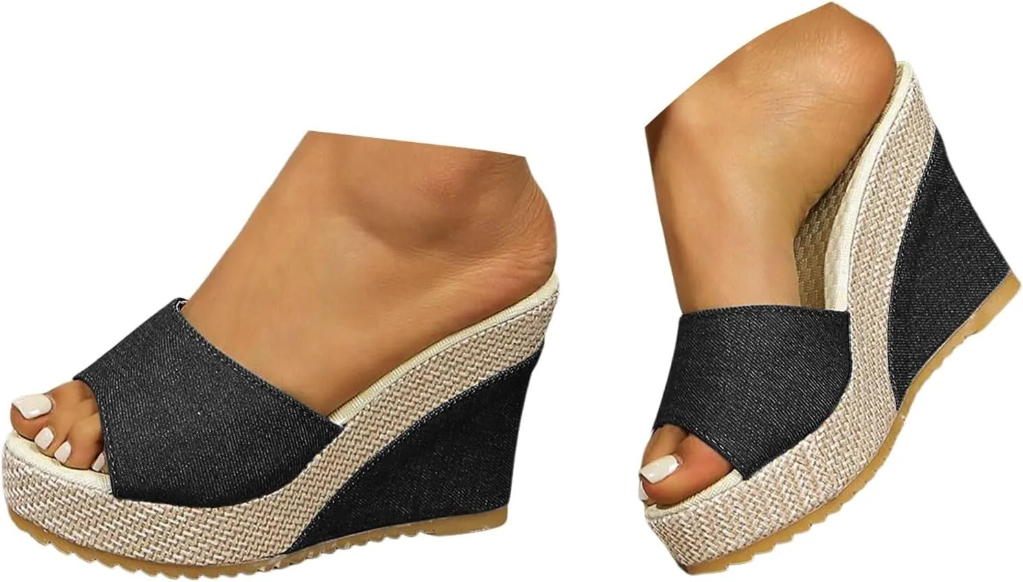 Platform Wedge Sandals Women Slip on Wedge Sandals Women Open Toe Trendy High Heel Casual Summer Beach Shoes