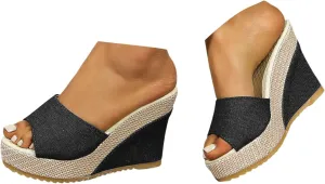 Platform Wedge Sandals Women Slip on Wedge Sandals Women Open Toe Trendy High Heel Casual Summer Beach Shoes