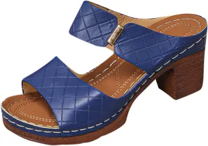 Platforms Heels for Women Wide Feet Open Toe Sandals Slip On Indoor Outdoor Block Chunky Dress Slides Walking Shoes