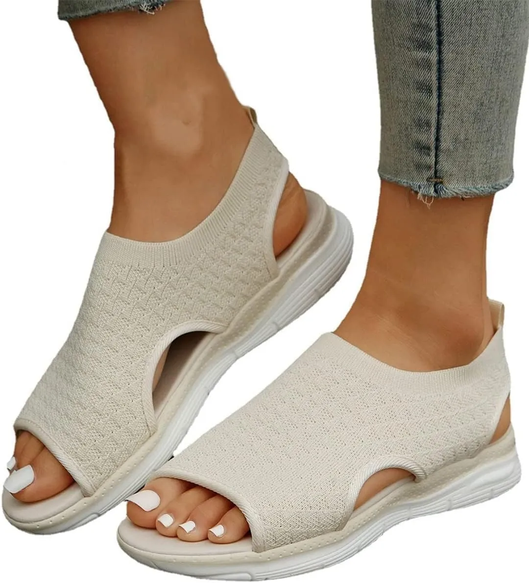 Premium Stretch Slingback Sports Sandals,Knit Thick Bottom Fish Mouth Casual Sandals Mesh Soft Sole Casual Women's Shoes,Summer Washable Slingback Orthopedic Knit Sandals Women