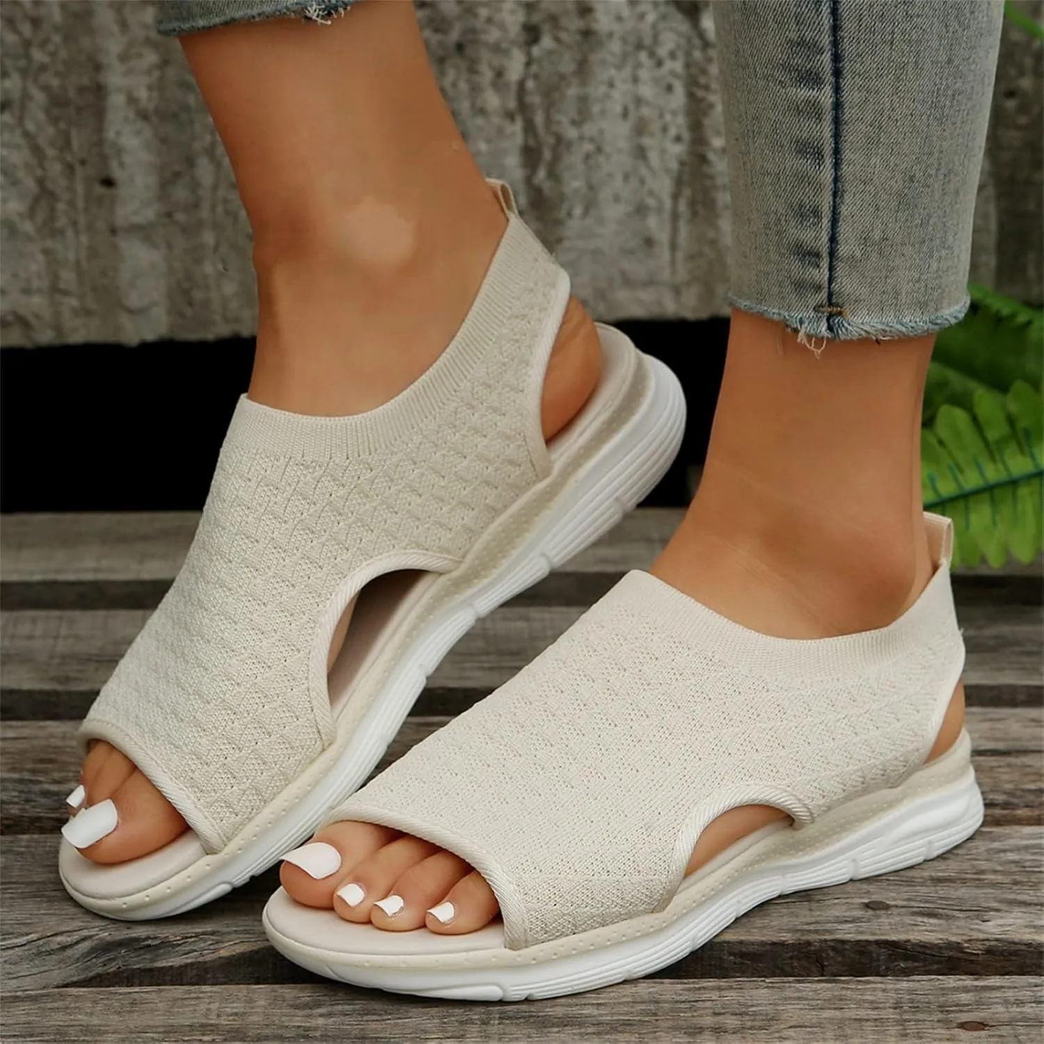 Premium Stretch Slingback Sports Sandals,Knit Thick Bottom Fish Mouth Casual Sandals Mesh Soft Sole Casual Women's Shoes,Summer Washable Slingback Orthopedic Knit Sandals Women