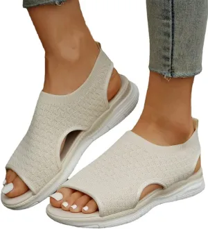 Premium Stretch Slingback Sports Sandals,Knit Thick Bottom Fish Mouth Casual Sandals Mesh Soft Sole Casual Women's Shoes,Summer Washable Slingback Orthopedic Knit Sandals Women