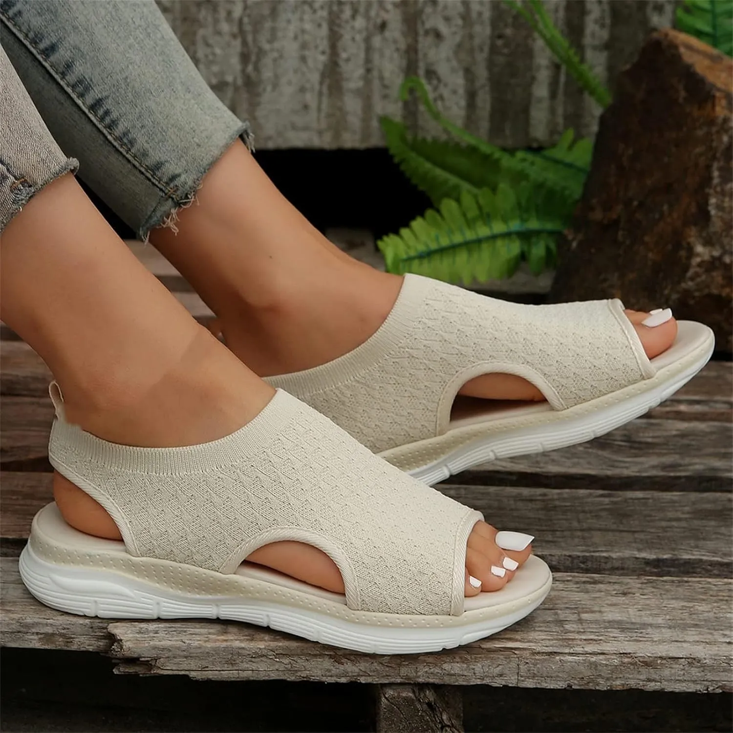 Premium Stretch Slingback Sports Sandals,Knit Thick Bottom Fish Mouth Casual Sandals Mesh Soft Sole Casual Women's Shoes,Summer Washable Slingback Orthopedic Knit Sandals Women