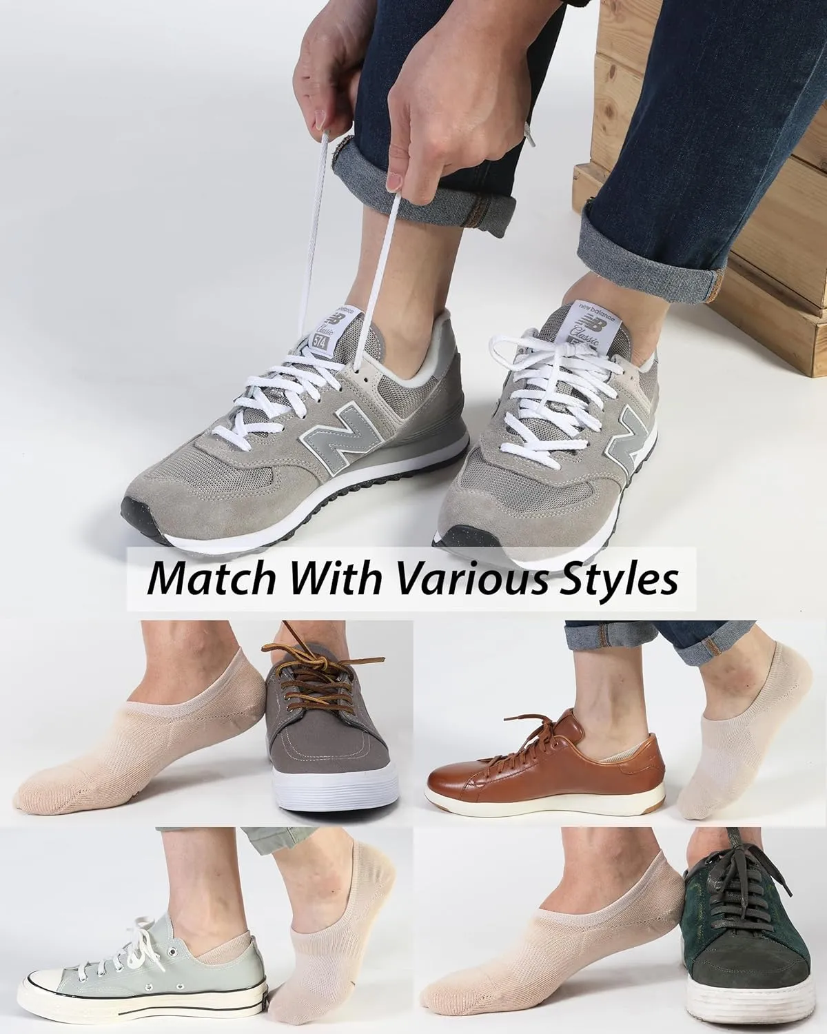 Pro Mountain Thin No Show Socks Seamless Wide Toe Box 6 Pack Liner Unisex Size S to X-Large Cotton Footies