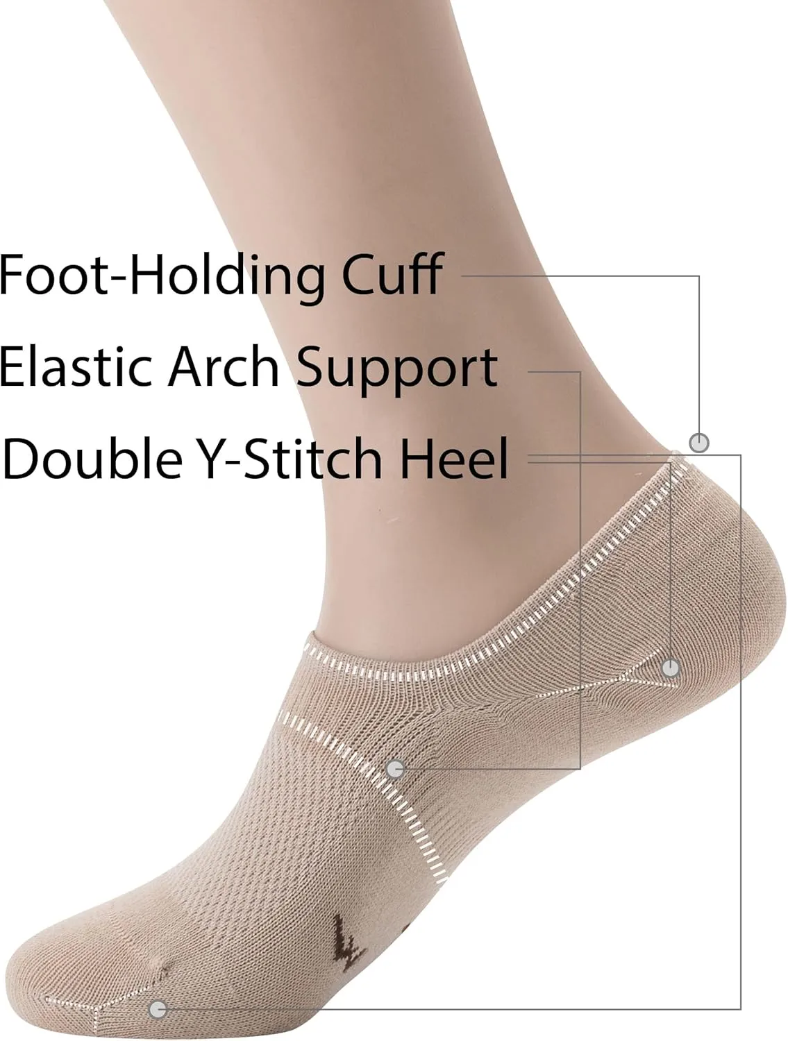 Pro Mountain Thin No Show Socks Seamless Wide Toe Box 6 Pack Liner Unisex Size S to X-Large Cotton Footies