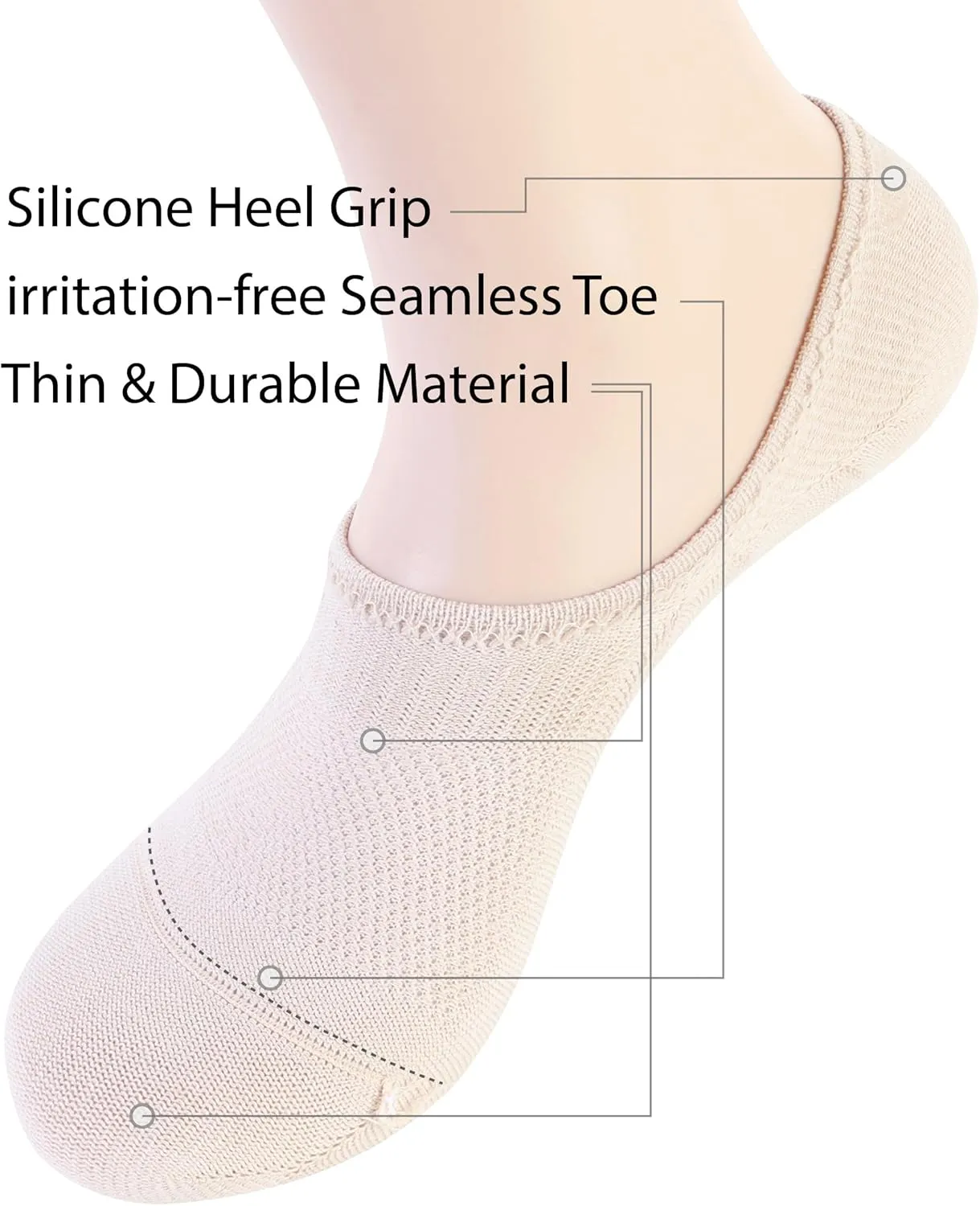 Pro Mountain Thin No Show Socks Seamless Wide Toe Box 6 Pack Liner Unisex Size S to X-Large Cotton Footies