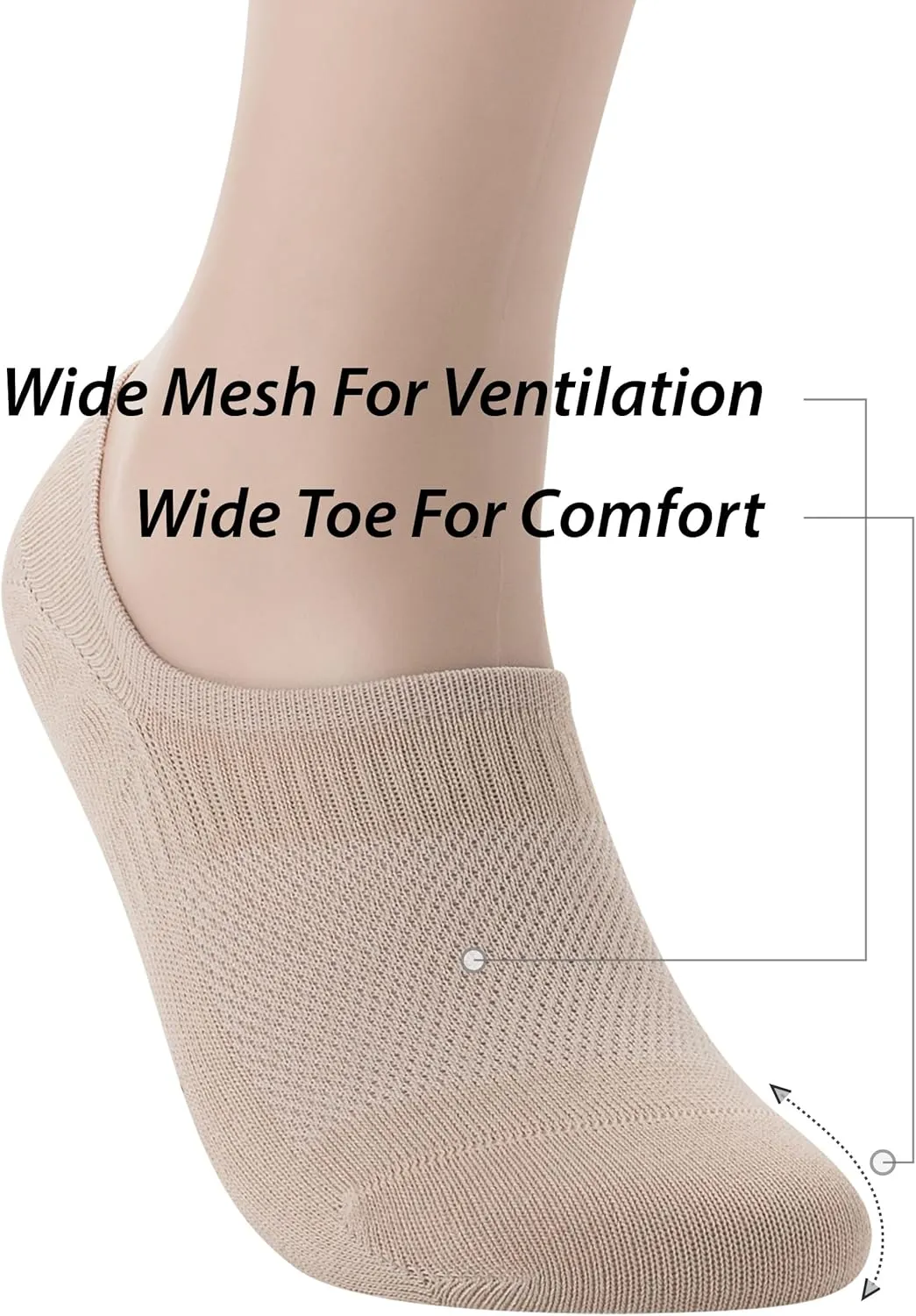 Pro Mountain Thin No Show Socks Seamless Wide Toe Box 6 Pack Liner Unisex Size S to X-Large Cotton Footies