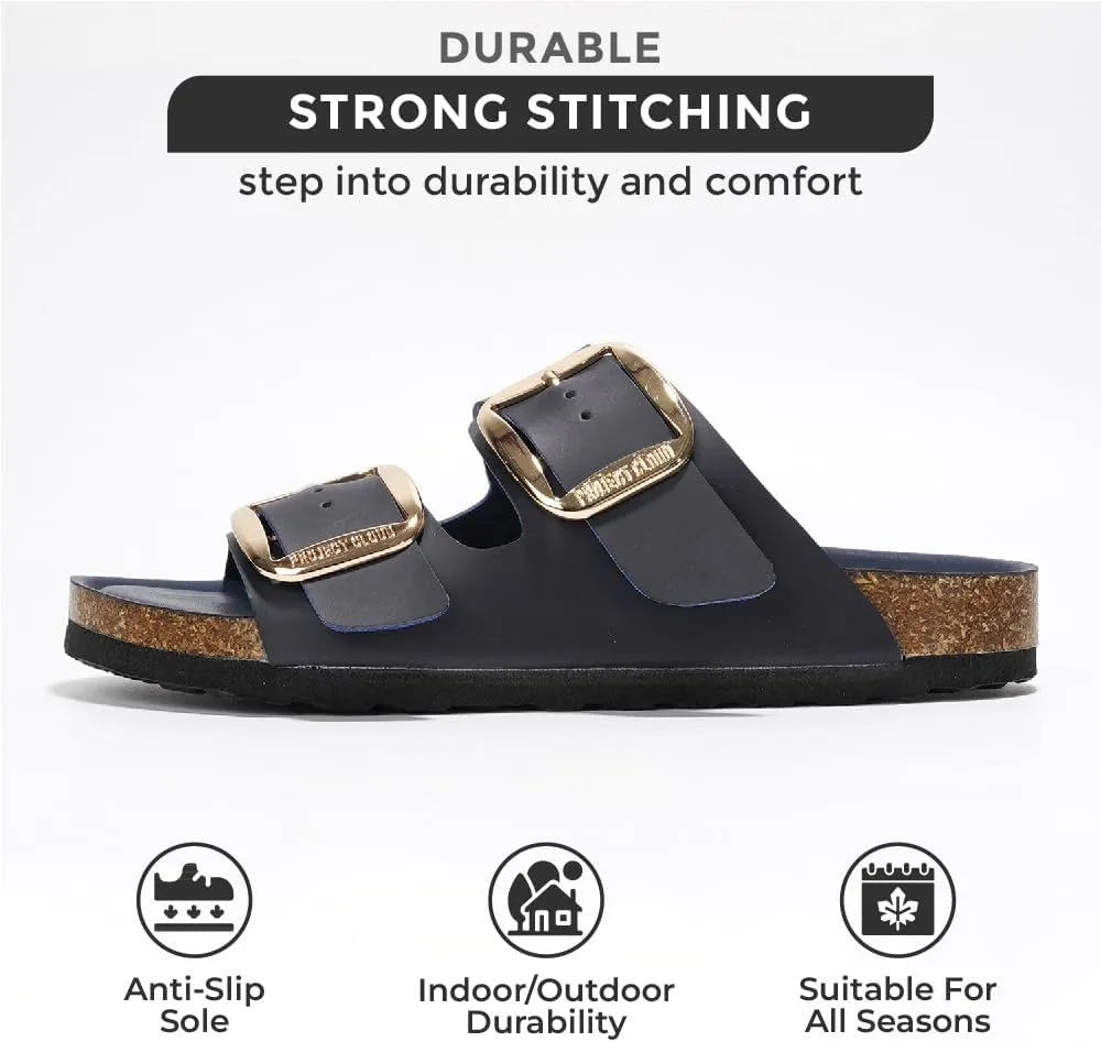 Project Cloud Genuine Leather Flat Sandals for Women 2025 Comfortable Beach Essentials Womens Sandals Memory Foam Vacation Essentials Slides for Women Footwear (Santorini)