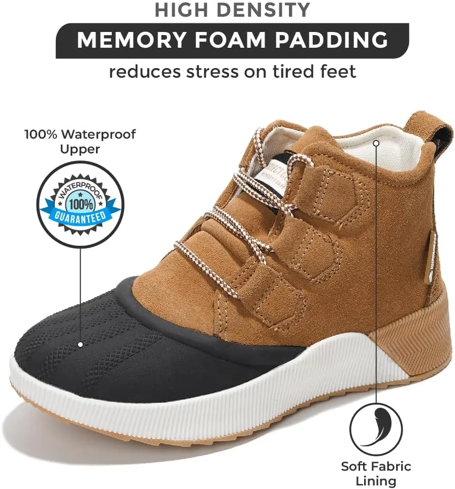 Project Cloud Waterproof Snow Boots for Women - Memory Foam Insole Non-Slip Womens Snow Boots & Winter Shoes with Shoe Lace - Lightweight Indoor Outdoor Shoes