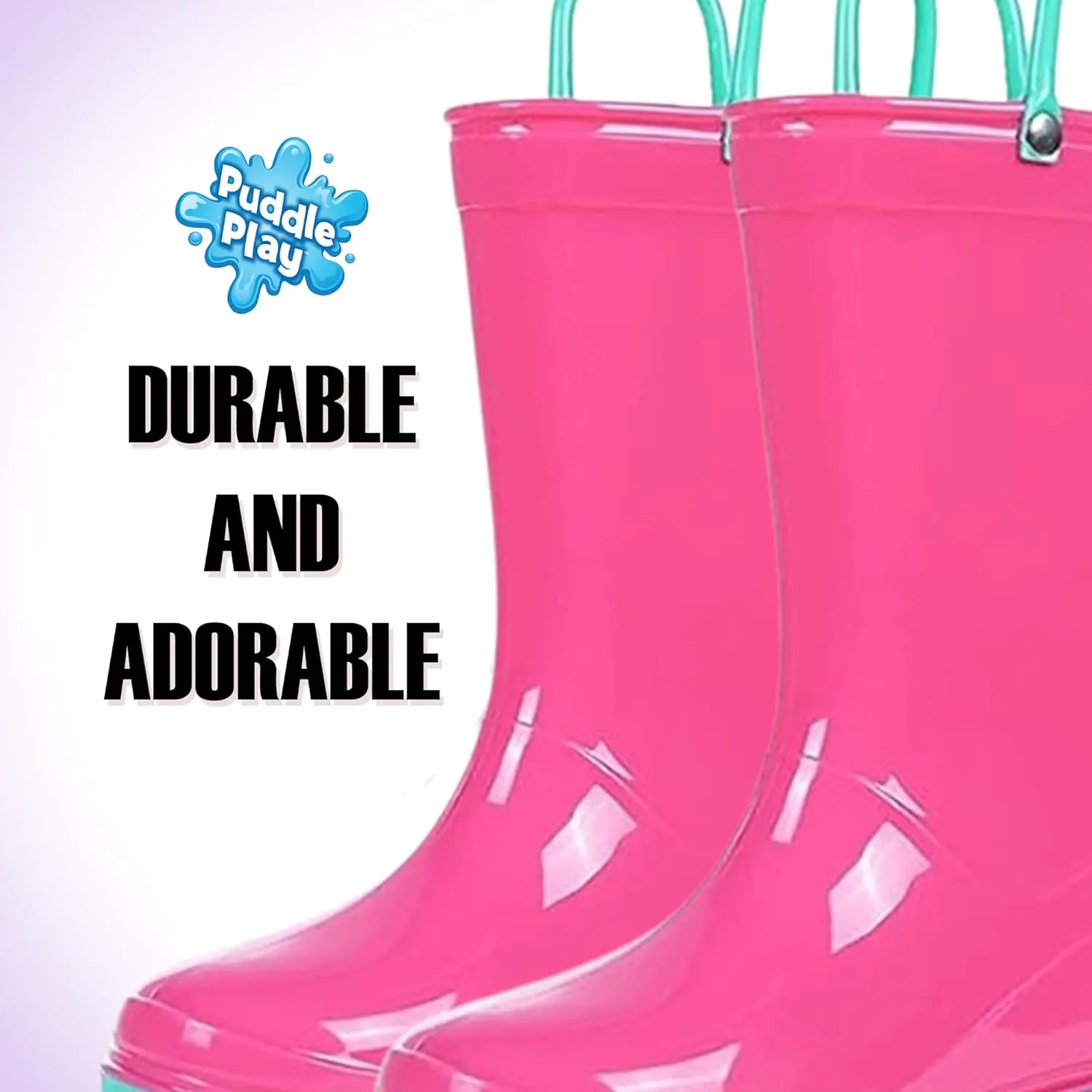 Puddle Play Toddler and Kids Waterproof PVC Rain Boots with Easy-On Handles – Lightweight Slip-Resistant Outdoor Boots for Boys and Girls