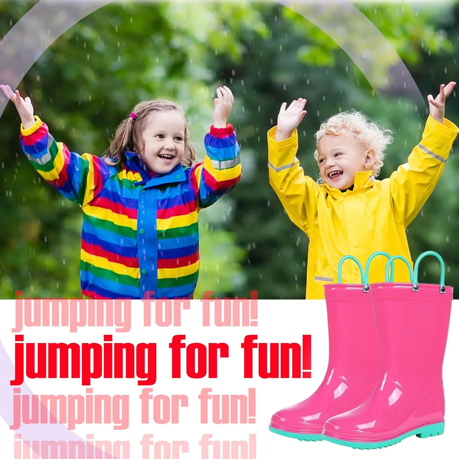 Puddle Play Toddler and Kids Waterproof PVC Rain Boots with Easy-On Handles – Lightweight Slip-Resistant Outdoor Boots for Boys and Girls