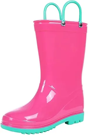Puddle Play Toddler and Kids Waterproof PVC Rain Boots with Easy-On Handles – Lightweight Slip-Resistant Outdoor Boots for Boys and Girls