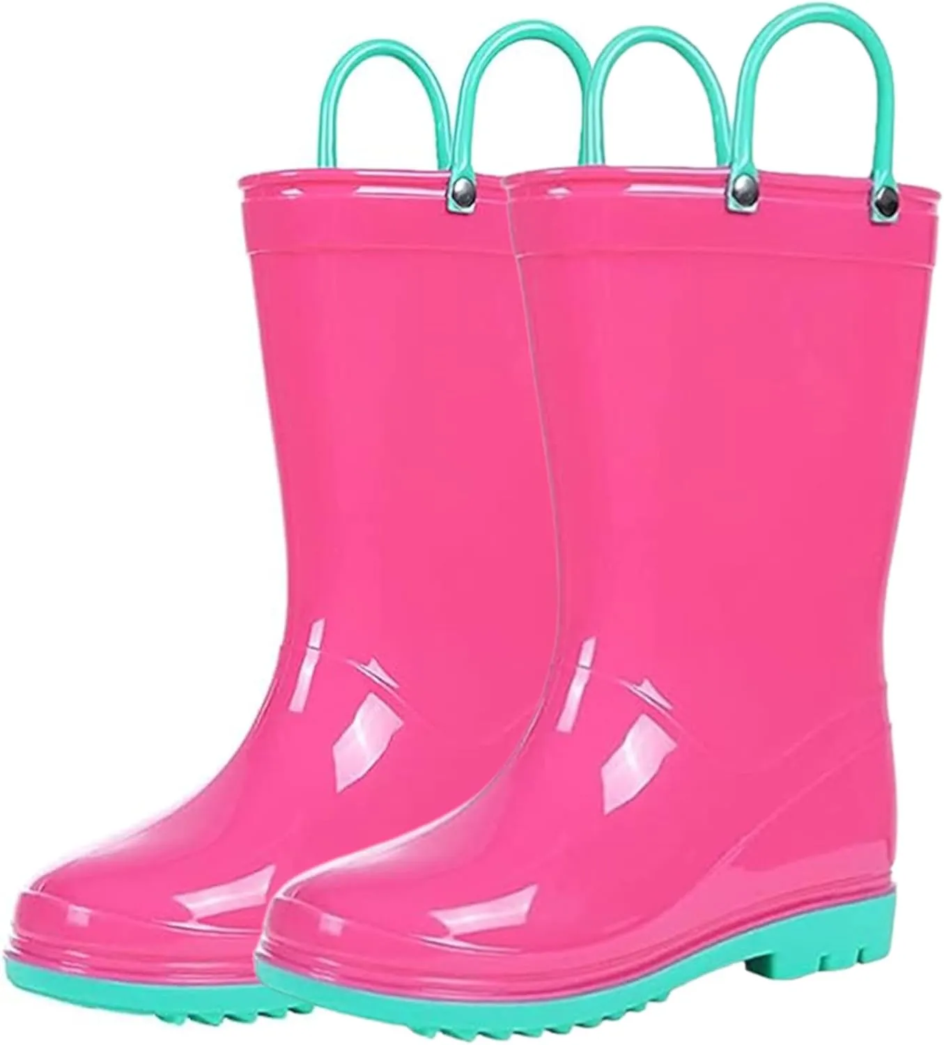 Puddle Play Toddler and Kids Waterproof PVC Rain Boots with Easy-On Handles – Lightweight Slip-Resistant Outdoor Boots for Boys and Girls