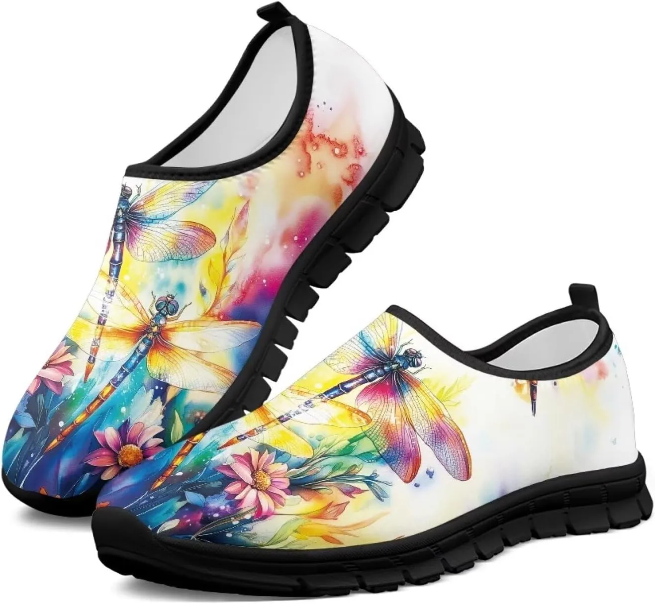 Pxjivorg Women's Art Pattern Slip-On Sneakers Casual Low-Top Flat Dress Shoes Soft Shoes Ladies Non-Slip Workout Holiday Shoes US Size 5.5-11.5