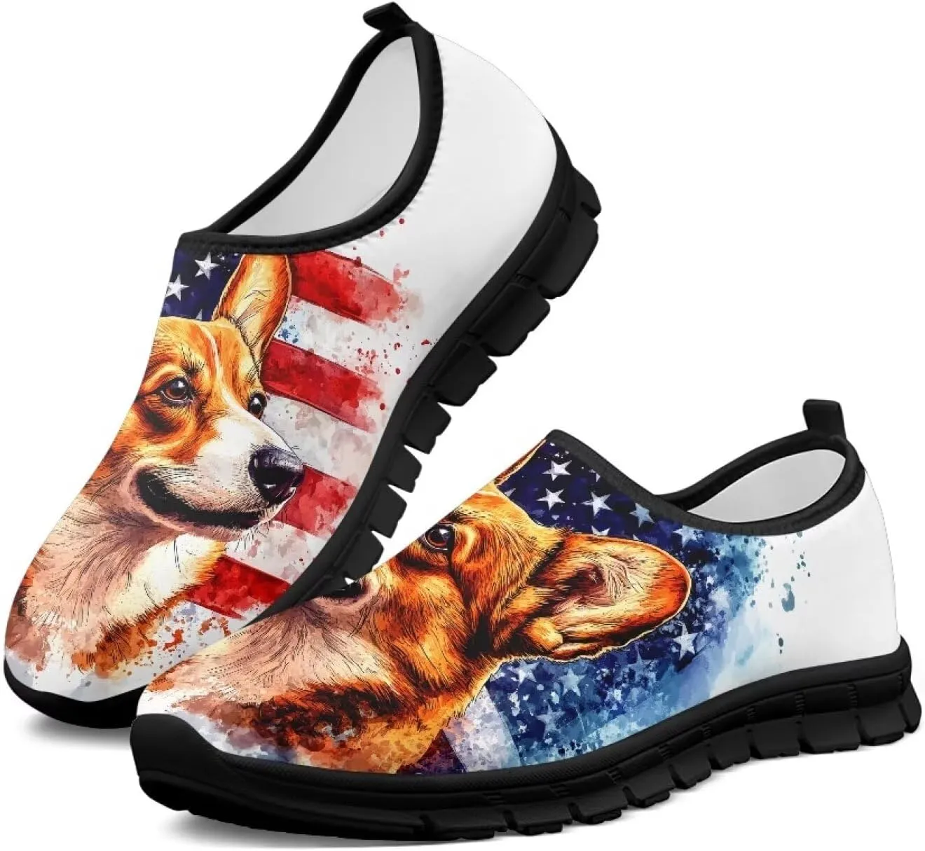 Pxjivorg Women's Art Pattern Slip-On Sneakers Casual Low-Top Flat Dress Shoes Soft Shoes Ladies Non-Slip Workout Holiday Shoes US Size 5.5-11.5