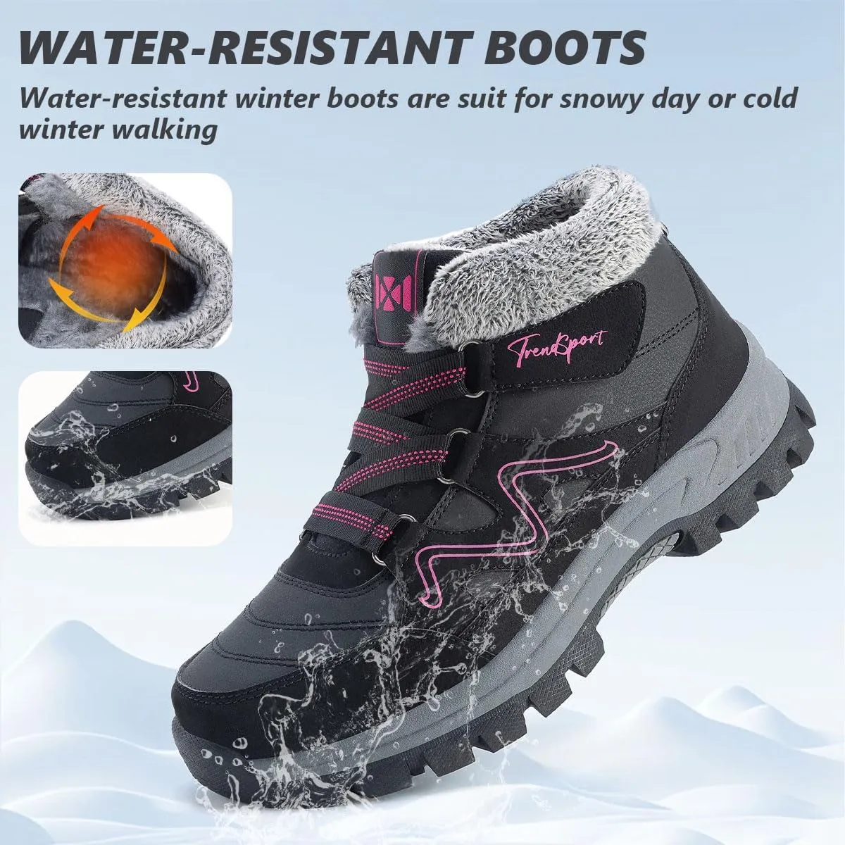 Qiucdzi Womens Winter Snow Boots Warm Fur Lined Anti-Slip Outdoor Ankle Booties Walking Shoes Non-Slip Trekking Shoes