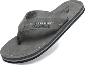 Quickshark Mens Flip Flops Leather Thong Sandals Arch Support Beach Slippers