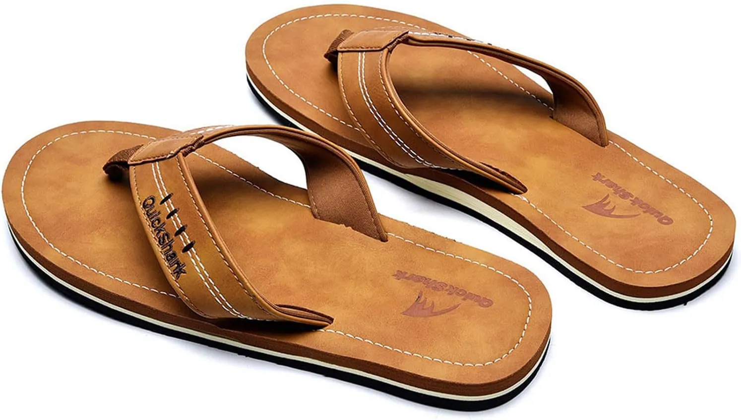 Quickshark Mens Flip Flops Leather Thong Sandals Arch Support Beach Slippers