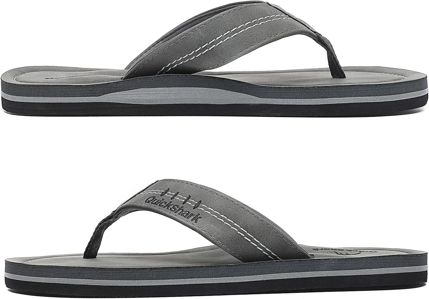 Quickshark Mens Flip Flops Leather Thong Sandals Arch Support Beach Slippers
