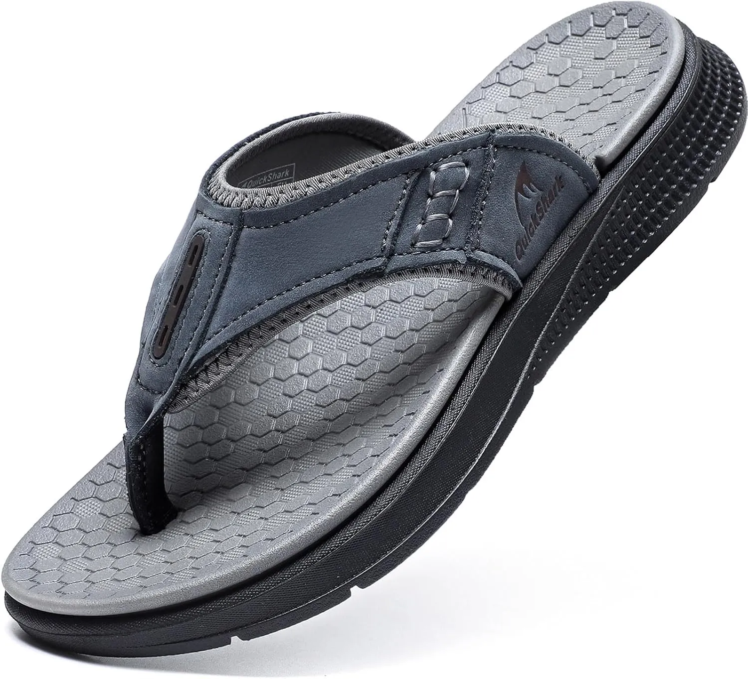 Quickshark Mens Flip Flops Leather Thong Sandals Arch Support Beach Slippers