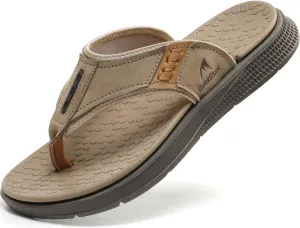 Quickshark Mens Flip Flops Leather Thong Sandals Arch Support Beach Slippers