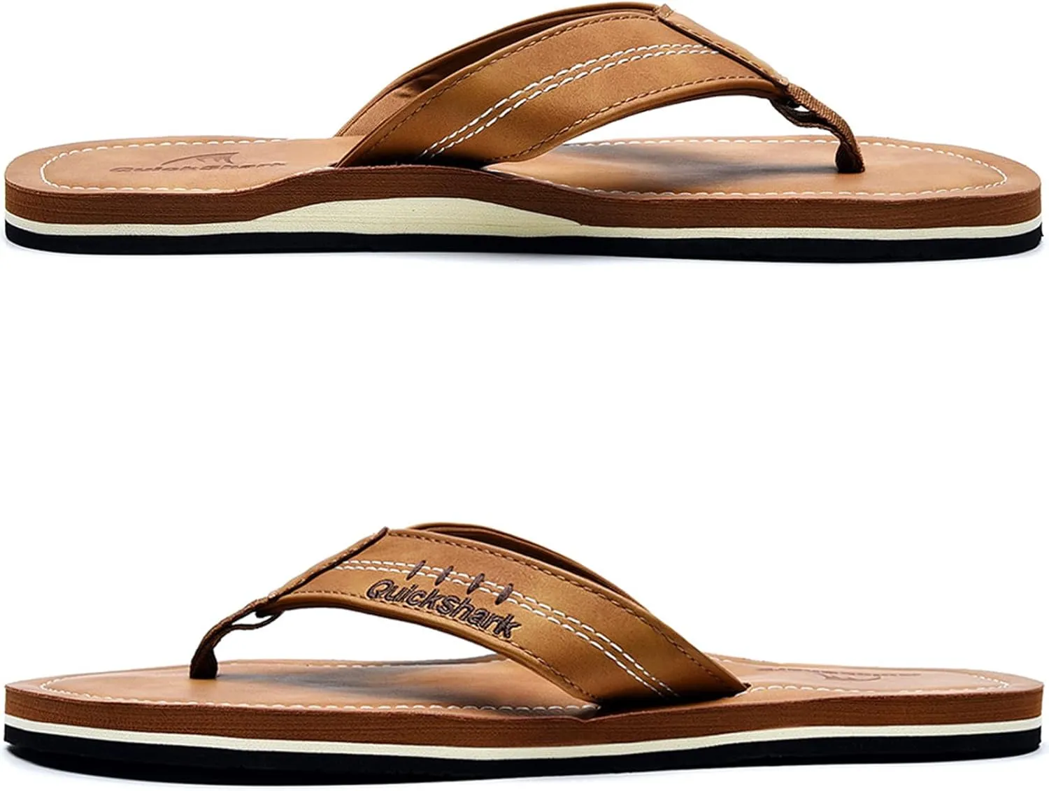 Quickshark Mens Flip Flops Leather Thong Sandals Arch Support Beach Slippers