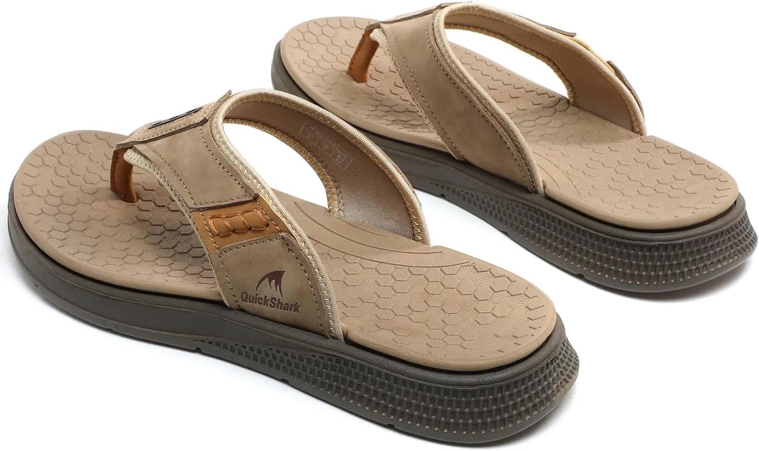 Quickshark Mens Flip Flops Leather Thong Sandals Arch Support Beach Slippers