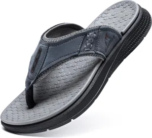Quickshark Mens Flip Flops Leather Thong Sandals Arch Support Beach Slippers