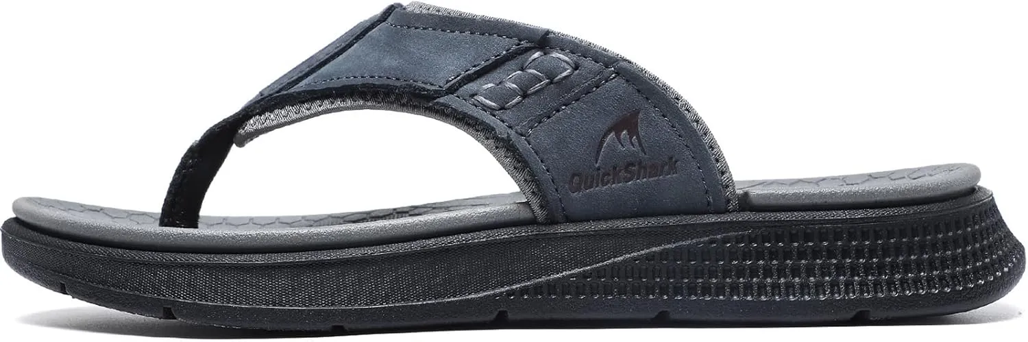 Quickshark Mens Flip Flops Leather Thong Sandals Arch Support Beach Slippers