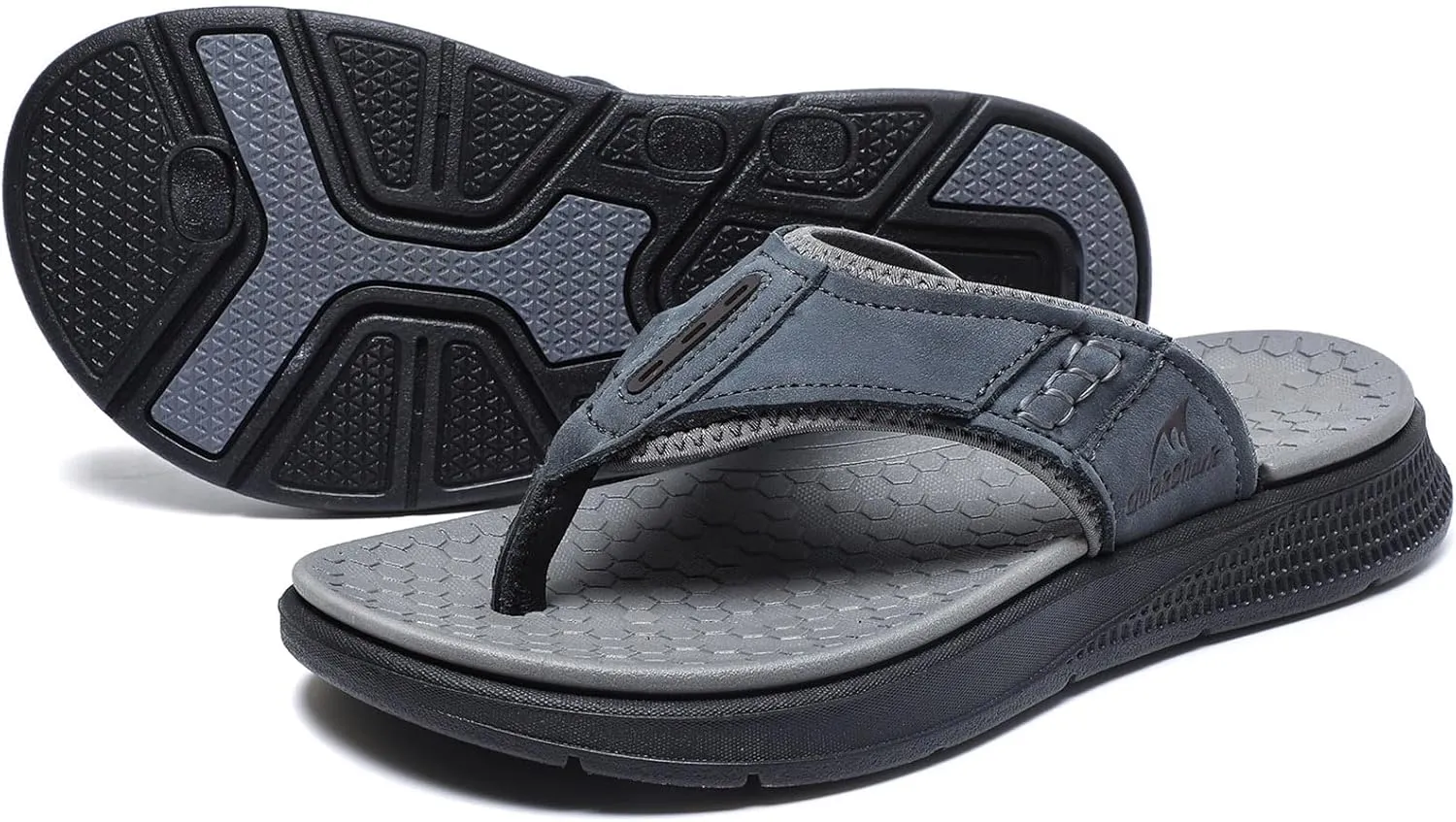 Quickshark Mens Flip Flops Leather Thong Sandals Arch Support Beach Slippers
