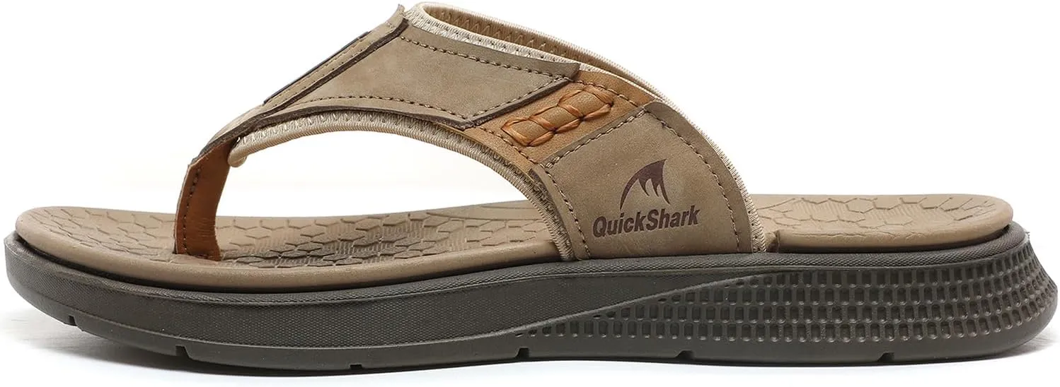 Quickshark Mens Flip Flops Leather Thong Sandals Arch Support Beach Slippers