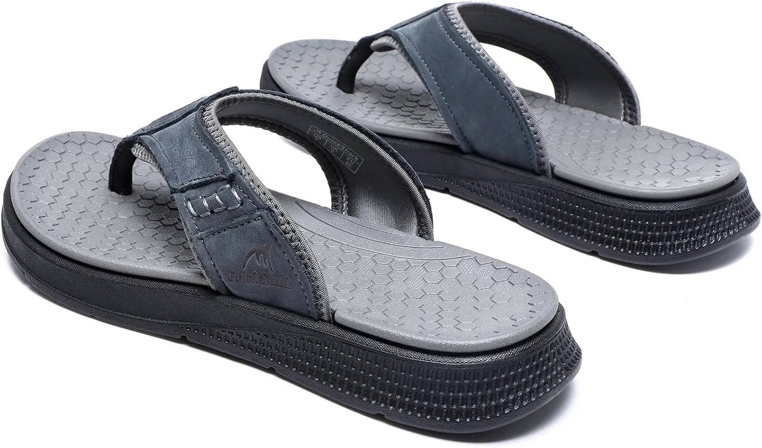 Quickshark Mens Flip Flops Leather Thong Sandals Arch Support Beach Slippers