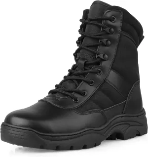 QUNLON Men's Tactical Military Boots Side Zipper Lightweight 8'' Army Combat Motorcycle Boots for Duty Work