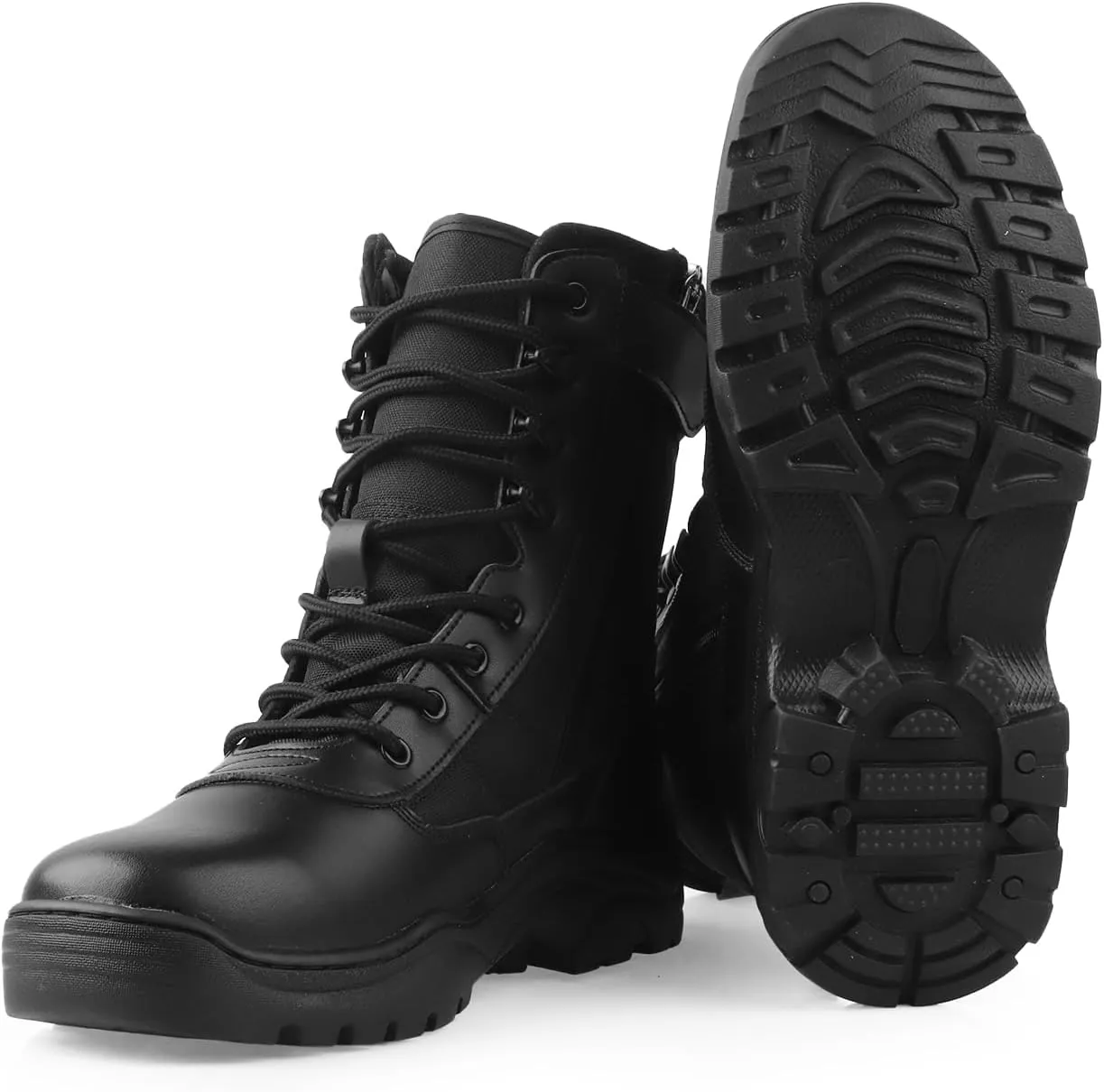 QUNLON Men's Tactical Military Boots Side Zipper Lightweight 8'' Army Combat Motorcycle Boots for Duty Work