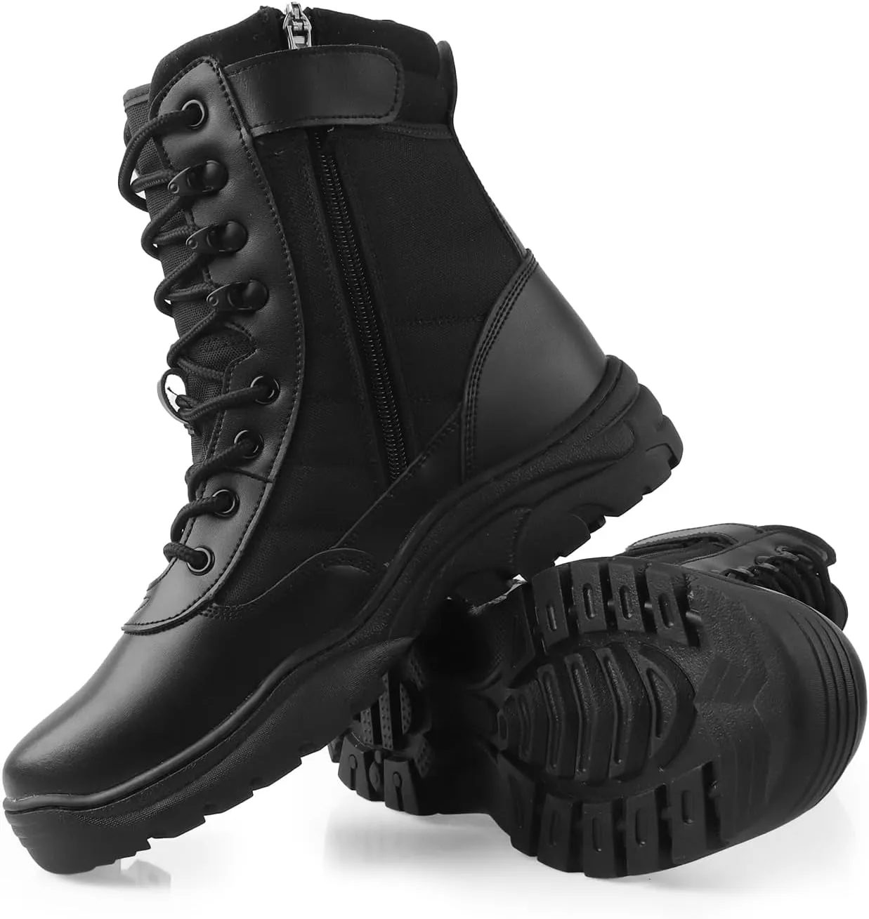 QUNLON Men's Tactical Military Boots Side Zipper Lightweight 8'' Army Combat Motorcycle Boots for Duty Work