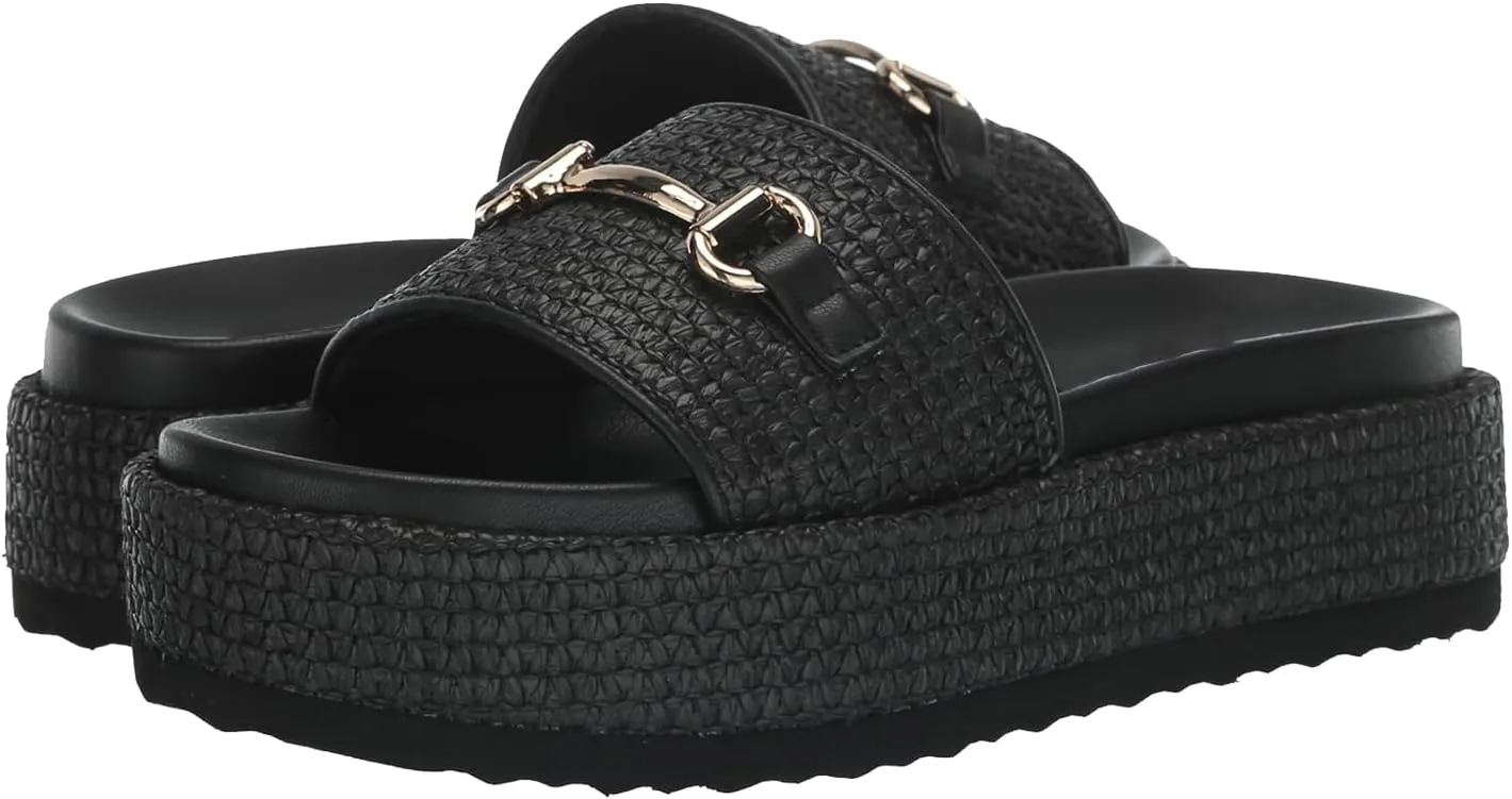Raffia Platform Sandals for Women Raffia Espadrilles Slides Comfortable Open Toe Slip On Summer Beach Slides Sandals