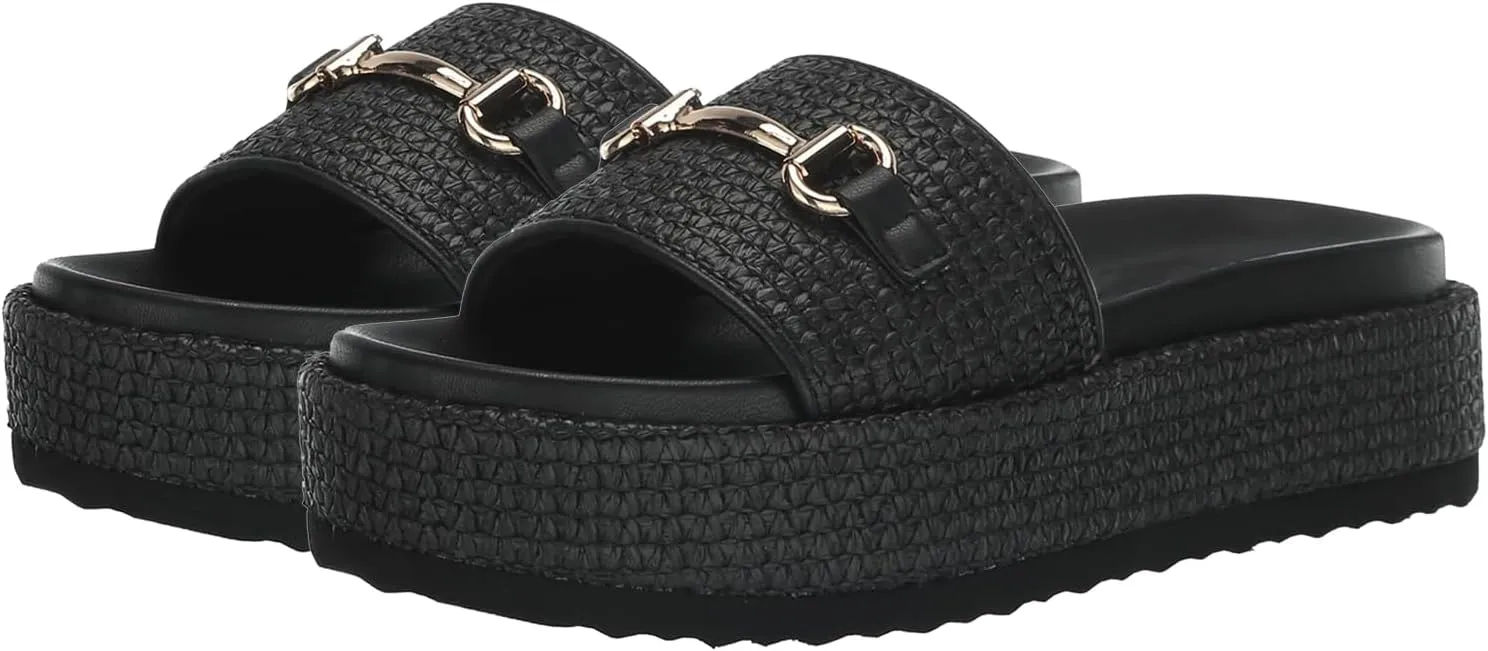 Raffia Platform Sandals for Women Raffia Espadrilles Slides Comfortable Open Toe Slip On Summer Beach Slides Sandals